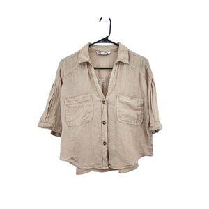 Zara Women's Casual Button Front Cropped Pocket Shirt Summer Vacation - M